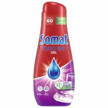 Lavavajillas máquina gel azul SOMAT TODO EN 1, botella 60 dosis
