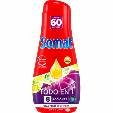 Lavavajillas máquina gel limón SOMAT TODO EN 1, botella 60 dosis