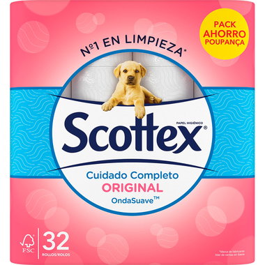 Papel higiénico original SCOTTEX, paquete 32 rollos 32 u