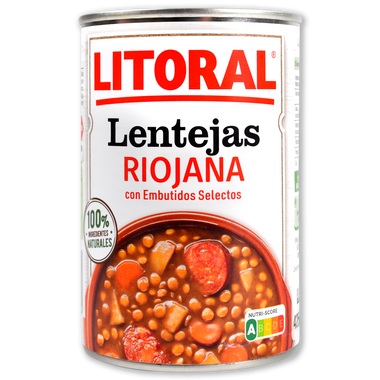 Lentejas a la riojana LITORAL, lata 425 g