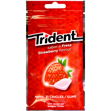 Chicle de fresa sin azúcar en gragea TRIDENT, paquete 43,5 g