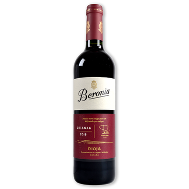 Vino Tinto Crianza Rioja BERONIA, botella 75 cl