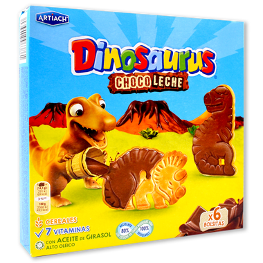 Galletas dinos chocolate con leche ARTIACH, caja 255 g