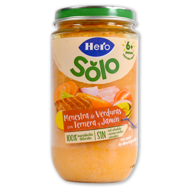 Tarrito verduras, ternera y jamón Hero Solo 235 g
