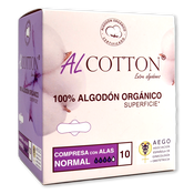 Compresas de algodón con alas Alcotton normal