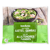 Revuelto de ajetes y gambas