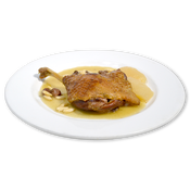 Confit de pato con salsa de peras