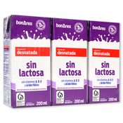 Leche desnatada sin lactosa paq. 3 u. de 200 ml